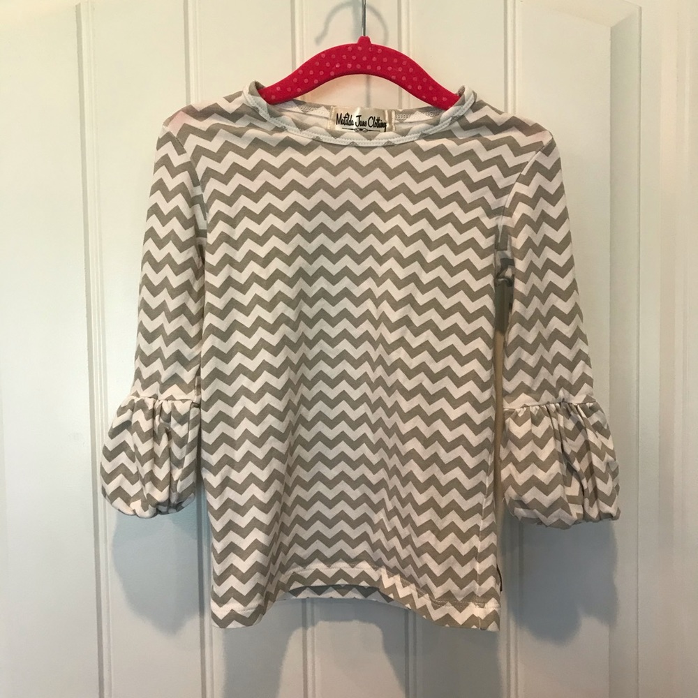 Matilda Jane Puffer Top Grey and white Chevron